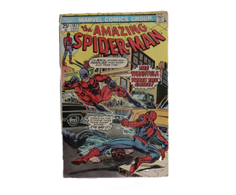 A picture of an old Spider-Man comic depicting Spider-man fighting a villain named The Tarantula, that says 